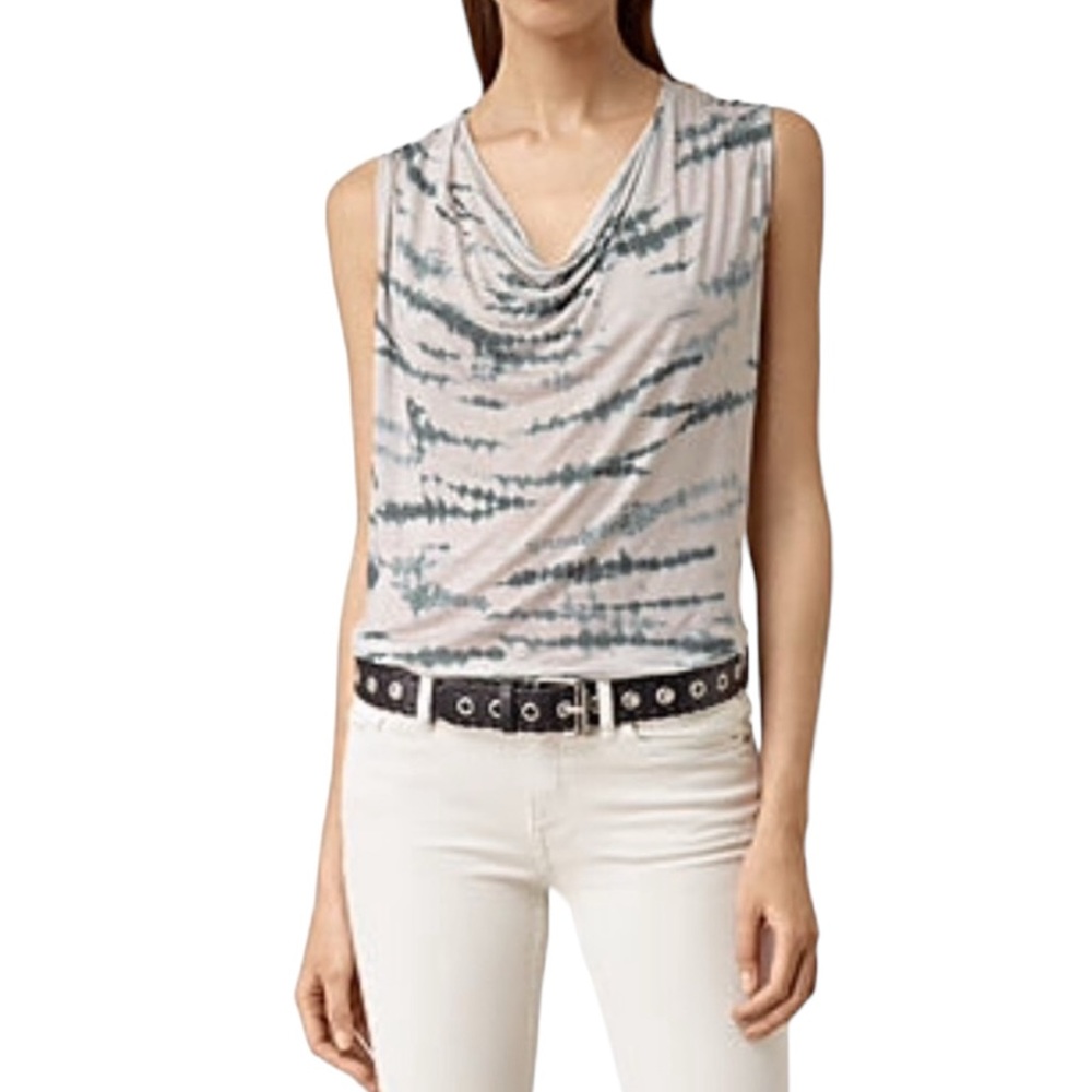 All Saints “Amei” Tie Dye Top in Stone Grey/Blue NWT (B)
